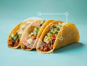 Σετ των 2 Intra Συλλεκτικό Ξύλινο Παζλ Plywood  4mm - Τέσσερα Tacos με φρέσκα συστατικά σε μπλε φόντο Σε Ξύλινο Κουτί - Διαστάσεις: 10x10 cm – 25 κομμάτια