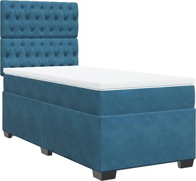 vidaXL Κρεβάτι Boxspring με Στρώμα Μπλε 90x190 εκ. Βελούδινο