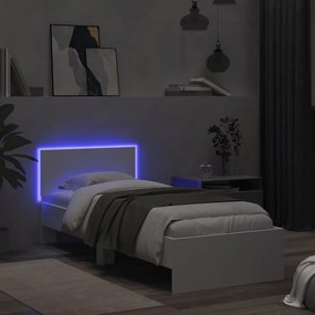 vidaXL Πλαίσιο Κρεβατιού με Κεφαλάρι &amp; λυχνίες LED Λευκό 75 x 190 εκ.