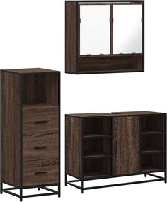 vidaXL Σετ Επίπλων Μπάνιου 3 Τεμαχίων Καφέ Δρυς από Τεχν. Ξύλο