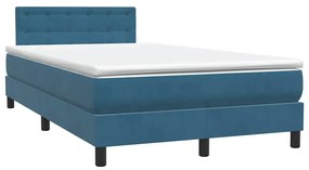 vidaXL Κρεβάτι Boxspring με Στρώμα &amp; LED Σκούρο Μπλε 120x210 εκ. Βελούδινο