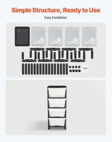 VEVOR Plastic Storage Drawers Cart 4 Drawers Rolling Storage Organizer w/ Wheels