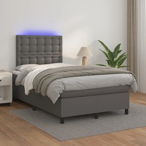 Κρεβάτι Boxspring με Στρώμα &amp; LED Γκρι 120x200 εκ. Συνθ. Δέρμα - Γκρι