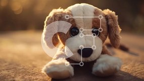 Intra Συλλεκτικό Ξύλινο Παζλ Plywood 4mm - Καφέ και άσπρο γεμιστό σκυλί στο έδαφος Σε Ξύλινο Κουτί - Διαστάσεις Puzzle: 10x10 cm – 25 κομμάτια