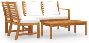 vidaXL Σαλόνι Κήπου 4 Τεμαχίων Μασίφ Ξύλο Ακακίας με Κρεμ Μαξιλάρια