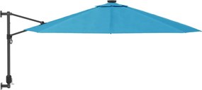 vidaXL Ομπρέλα Επιτοίχια με LED Θαλασσί 290 εκ.