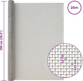 vidaXL Πλέγμα Οθόνης 30 mesh 100 x 2000 cm Ανοξείδωτο Ατσάλι 201 Ασημί