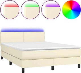VidaXL Κρεβάτι Boxspring με Στρώμα & LED Κρεμ 140x190 εκ. Συνθ. Δέρμα