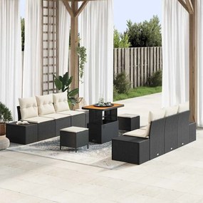 vidaXL Σετ Καναπέ Κήπου με μαξιλάρι 9 pcs Μαύρο Πολυ ράταν