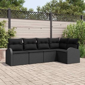 vidaXL Σετ Καναπέ Κήπου με μαξιλάρι 5 pcs Μαύρο Πολυ ράταν
