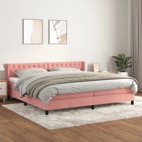 Κρεβάτι Boxspring με Στρώμα Ροζ 200x200 εκ. Βελούδινο