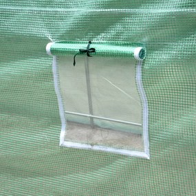 Outsunny Θερμοκήπιο με καμάρα, 6 παράθυρα με δίχτυ, διαφανές κάλυμμα, μεταλλικός σκελετός, 3,95 x 1,95 x 1,90μ, Πράσινο