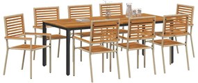 vidaXL Σέτ φαγητού για κήπο 9 pcs Μπεζ 200 x 100 x 75 cm