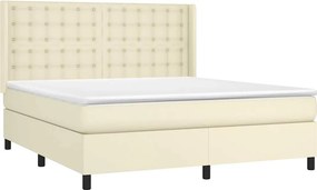 vidaXL Κρεβάτι Boxspring με Στρώμα Κρεμ 160x200εκ. από Συνθετικό Δέρμα