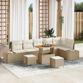 vidaXL Σετ Καναπέ Κήπου με μαξιλάρι 9 pcs Μπεζ Πολυ ράταν
