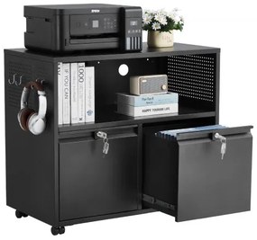 VEVOR 2 Drawers Lateral Metal File Cabinet with Lock and Hanging Rod Black