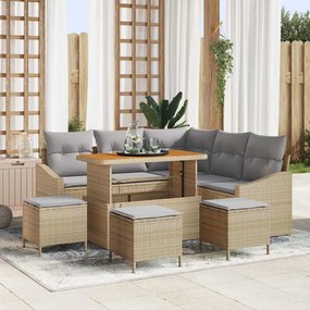 vidaXL Σετ Καναπέ Κήπου με μαξιλάρι 9 pcs Μπεζ Πολυ ράταν
