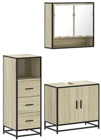 vidaXL Σετ Επίπλων Μπάνιου 3 Τεμαχίων Sonoma Δρυς Επεξεργασμένο Ξύλο