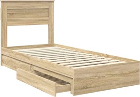 vidaXL Κρεβάτι Αποθήκης Δρύς Sonoma 90 x 190 cm Επεξεργασμένο ξύλο