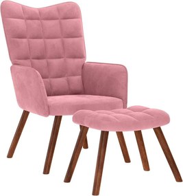 vidaXL Πολυθρόνα Relax Ροζ Βελούδινη με Σκαμπό
