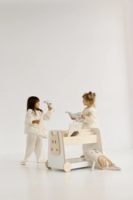 Ξύλινη Βιβλιοθήκη Montessori Τροχήλατη White + Natural  BabyWood