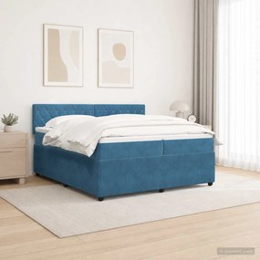 vidaXL Κρεβάτι box spring με στρώμα Μπλε 200 x 200 cm Βελούδο