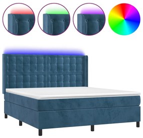 Κρεβάτι Boxspring με Στρώμα &amp; LED Σκ. Μπλε 180x200εκ. Βελούδινο - Μπλε