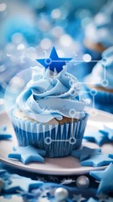 Intra Συλλεκτικό Ξύλινο Παζλ Plywood  4mm - Μπλε cupcake με βρώσιμο αστέρι Σε Ξύλινο Κουτί - Διαστάσεις: 10x10 cm – 25 κομμάτια
