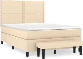 vidaXL Κρεβάτι Boxspring με Στρώμα Κρεμ 140x200 εκ. Υφασμάτινο