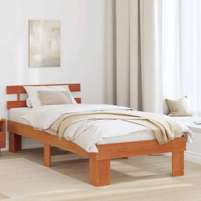 vidaXL Κρεβάτι με Κεφαλάρι Καφέ 80x200 εκ Μασίφ Ξύλο Πεύκου