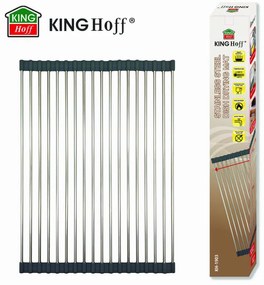 Στεγνωτήριο Kinghoff KH 1903, 45x32 cm, Ανθεκτικό στη διάβρωση, Ακμές σιλικόνης, Αντιολισθητικό, Πτυσσόμενο, Inox/γκρι