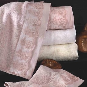 Πετσέτες Σετ με Δαντέλα Helga Pink Ρυθμός 3τμχ Towels Set 100% Πενιέ Βαμβάκι