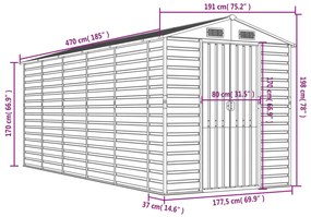 Αποθήκη Κήπου Καφέ 191x470x198 εκ. Γαλβανισμένο Ατσάλι - Καφέ