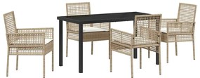vidaXL Σέτ φαγητού για κήπο με μαξιλάρι 5 pcs Μπεζ Πολυ ράταν