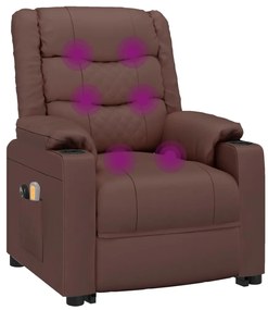 vidaXL Πολυθρόνα Μασάζ Ανακλινόμενη Καφέ Συνθετικό Δέρμα