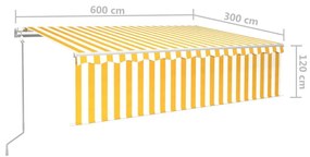 Τέντα Συρόμενη Αυτόματη με Σκίαστρο Κίτρινο / Λευκό 6 x 3 μ. - Κίτρινο