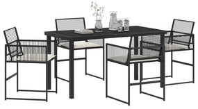 vidaXL Σετ 5 Τεμαχίων Κηπουρικής Τραπεζαρίας με Μαξιλάρια Μαύρο Πολυ ρατάν