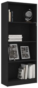 Βιβλιοθήκη με 4 Ράφια Λευκή 60 x 24 x 142 εκ. από Επεξ. Ξύλο - Μαύρο