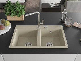 Mexen Hektor νεροχύτης γρανίτης 2-θαλάμων 800 x 480 mm, μπεζ, σιφόνι χρώμιο