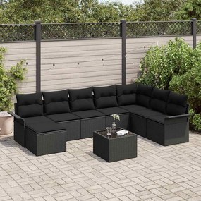 vidaXL Σετ Καναπέ Κήπου με μαξιλάρι 9 pcs Μπεζ Πολυ ράταν
