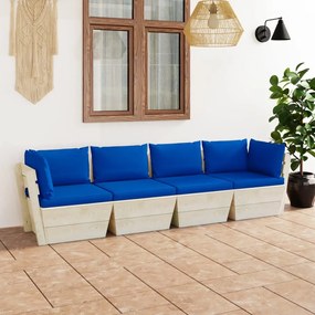 Καναπές Κήπου Παλέτας Τετραθέσιος Ξύλο Ερυθρελάτης με Μαξιλάρια - Μπλε