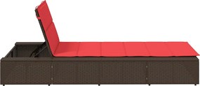 vidaXL Ξαπλώστρα με πλωτό μαξιλάρι Brown Poly Rattan