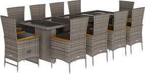 vidaXL Σετ Τραπεζαρίας Κήπου 11 Τεμαχίων Γκρι Συνθ. Ρατάν με Μαξιλάρια