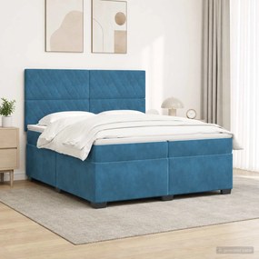 vidaXL Κρεβάτι box spring με στρώμα Μπλε 200 x 200 cm Βελούδο