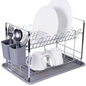 Πιατοθήκη Διώροφη Μεταλλική 808724 48x32x29cm Grey Silver Ankor Metal