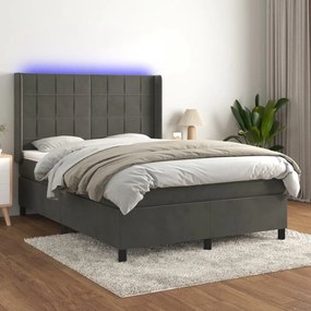 ΚΡΕΒΑΤΙ BOXSPRING ΜΕ ΣΤΡΩΜΑ &amp; LED ΣΚ. ΓΚΡΙ 140X190ΕΚ. ΒΕΛΟΥΔΙΝΟ 3139560