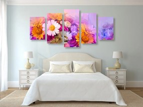 5 μέρη εικόνα ελαιογραφία με έντονα χρώματα λουλούδια - 100x50