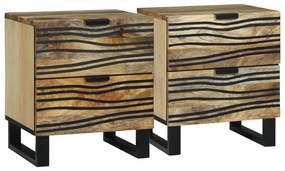 vidaXL Κομοδίνα - 2 τεμάχια, 40x33.5x46 εκ., Στερεό Ξύλο Μάνγκο και Μηχανικά Ξύλο