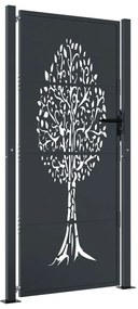 vidaXL Πόρτα Κήπου Ανθρακί 100x200 εκ. Σχέδιο Δέντρου από Ατσάλι