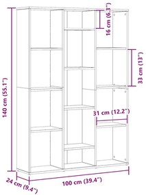 Διαχωριστικό/Βιβλιοθήκη Τεχνίτης Δρυς 100x24x140 εκ Μοριοσανίδα - Καφέ